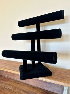 Black Velvet Triple Tier Jewelry Display Stand - Unbranded